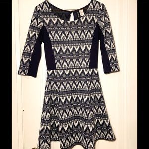 Navy and White Patterned Dress